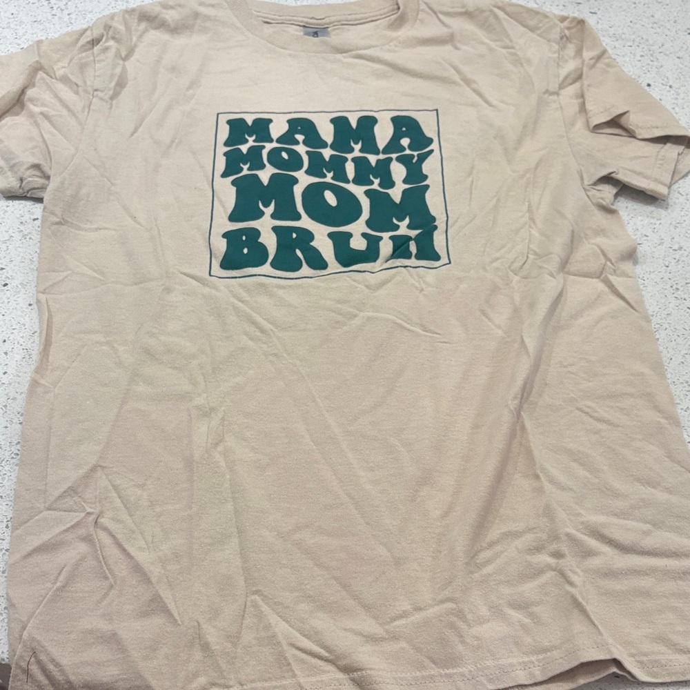 Beige Graphic T-Shirt with Green Text size S
